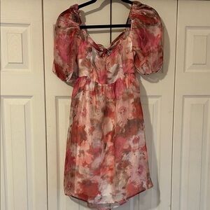 Lulu's Pink and Brown Floral Mini Dress